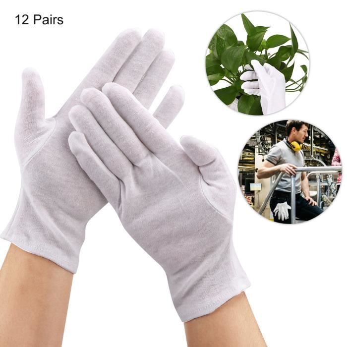 SURENHAP Gants de coton 12 Paires Gants de Protection de Coton pour Usage des Travaux Ménagers Agricoles instruments gants Blanc
