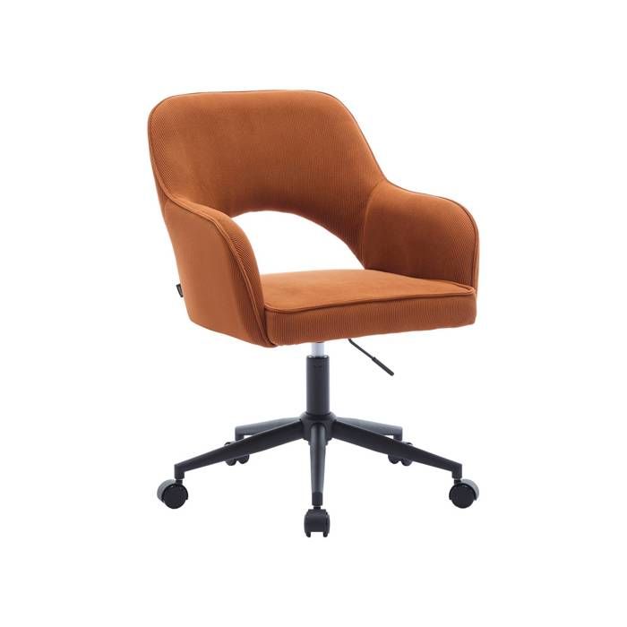 Chaise de bureau à roulettes velours côtelé camel L 60 x P 62 x H 89 / 99cm Chaise de bureau à roulettes velours côtelé camel L 60 x P 62 x H 89 / 99cm