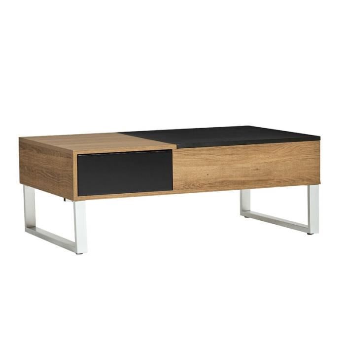 Table Basse Relevable Bois Noir Pierre L 110 X L 60 X H 37