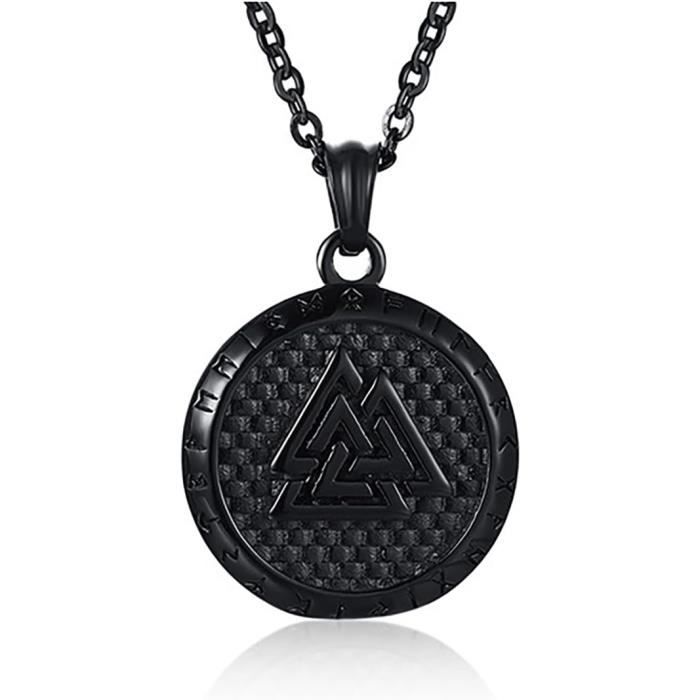 Collier Homme Corbeau Viking - Acier Inoxydable Plaqué Or/noir - Pendentif Amulette Avec Symbole Vegvisir