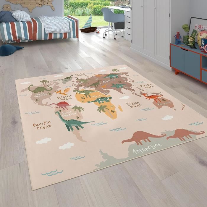 Tapis Enfant Carré 100x100 Cm Multicolore – Motifs Ludiques, Poils Ras, Certifié OEKO-TEX