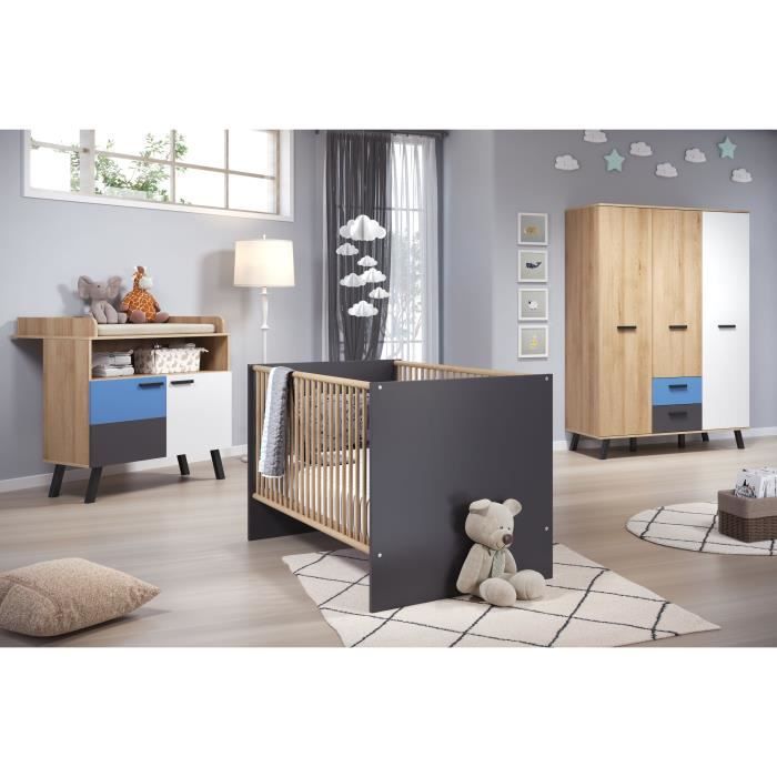 Chambre bébé trio MATS COLOR personnalisable Lit 70x140 cm + Commode