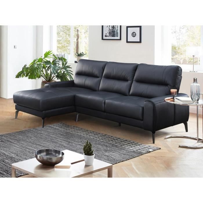 Canapé d'angle Noir Cuir Design Confort