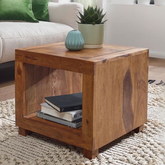 table basse en bois massif sheesham - wohnling - style campagnard - marron foncé - rectangulaire