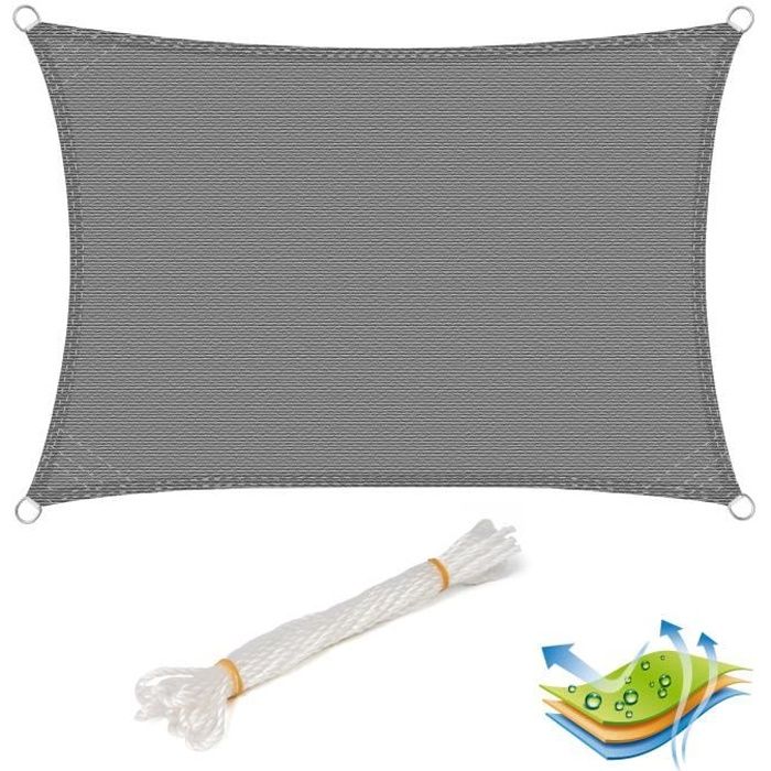WOLTU Voile d’ombrage en HDPE, Rectangulaire, 4x6 m, Gris