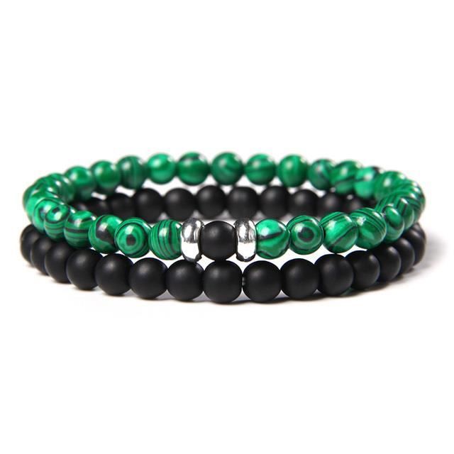Bracelets Couple Pierre De Lave & Malachite COAI – Duo Harmonie 8 Mm, Coffret Cadeau Saint-Valentin, Anniversaire, Amour Éternel