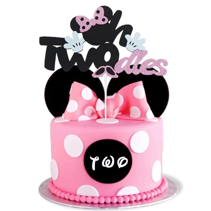 FIGURINE DECOR DE GATEAU,1pack Topper6--Décoration de gâteau en acrylique  thème Minnie Happy Birthday, avec nœud rouge, souris pour - Cdiscount Maison