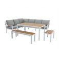 Salon de jardin en aluminium et polywood : 1 canapé d'angle, 2 bancs et 1 table - Naturel clair et gris - ZOLAYA de MYLIA-1