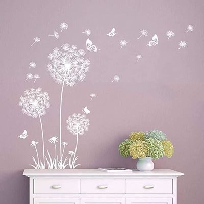 Autocollant Mural Pissenlit Jaune Boho - Papillons & Fleurs Sauvages - 2 Feuilles 30x90 Cm - Décoration Salon, Chambre