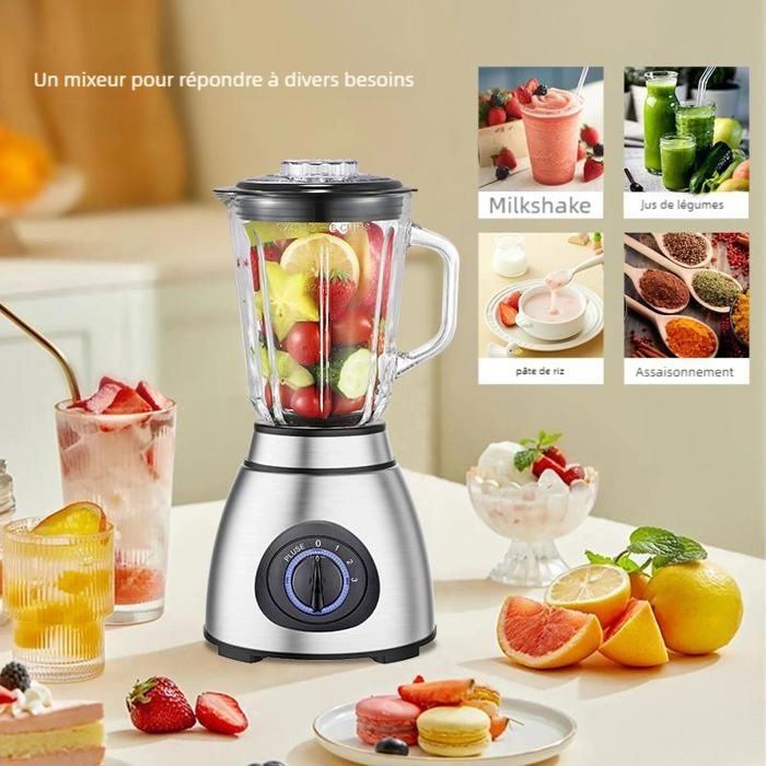 Blender 3-en-1 9500W - Bol 3L + Cruche 1,5L + Tasse 500ml, 15 Vitesses, Lames Inox, Sans BPA