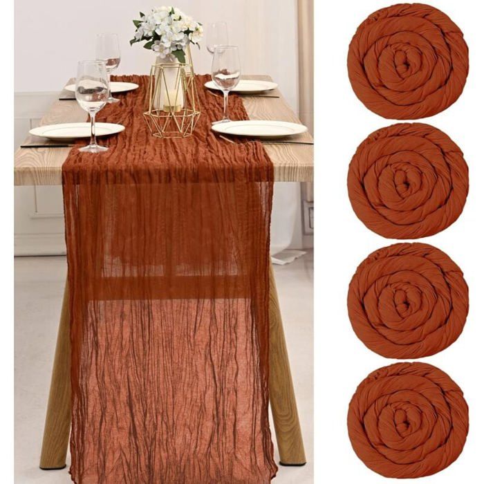 Lot De 4 Chemins De Table En Étamine Champagne - 90x400 Cm - Pour Mariage, Fêtes Et Décoration De Table