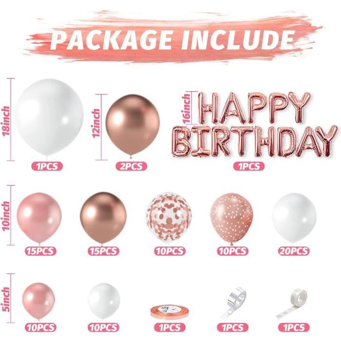 Déco Anniversaire 14 Ans Fille - Kit Complet Ballons Or Rose, Guirlande Happy Birthday & Tourbillons Pour Fête
