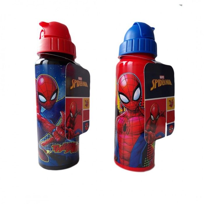Gourde Isotherme Enfant Spiderman 400ml - Aluminium, Bleu, Motif Spider-Man, Idéale Pour L'école Ou Les Sorties