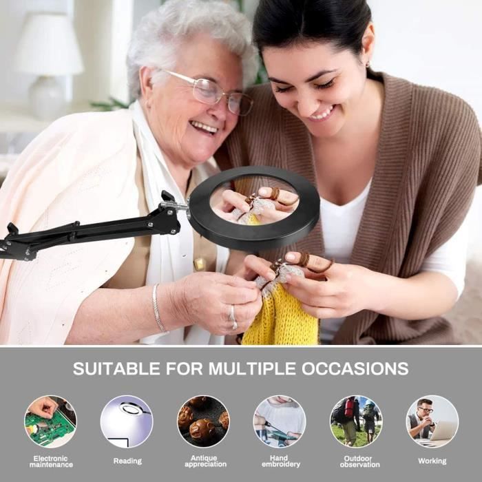 Lampe Loupe Sur Pied, 5 X Lampe Loupe Esthétique LED 2 En 1Lampe De Travail Loupe 5 Dioptries Lampadaire LED 220-240V Noir Pour Travail De Près Couture Artisanat Loisirs