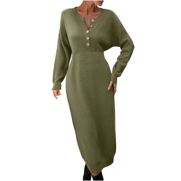 2025 mode col en v tricoté robe mi-longue femme élégante taille cintrée robe moulante femme automne hiver minceur robes pull / Robes