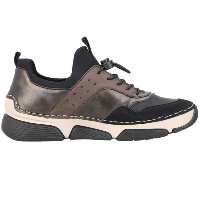 Rieker Femme 45961 Mocassin Confort - Chaussures Basses Cuir Synthétique Noir, Semelle Amorti, Idéal Quotidien