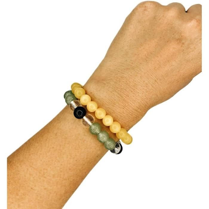 Bracelet Perles Naturelles 8mm - Améthyste Et Pierre De Soleil - Sans Emballage