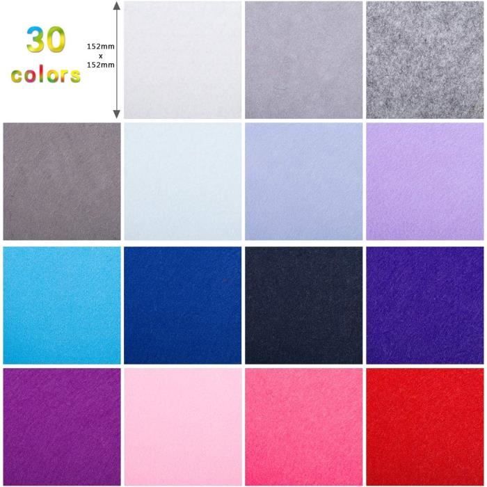 moinkerin 50 Feuilles de Feutrine Loisir Creatif avec Fil à Coudre 20x30cm Tissu en Feutre 1mm Feutrine pour kit de démarrage - Artisanat, couture, décoration manuelle (50 Coloris