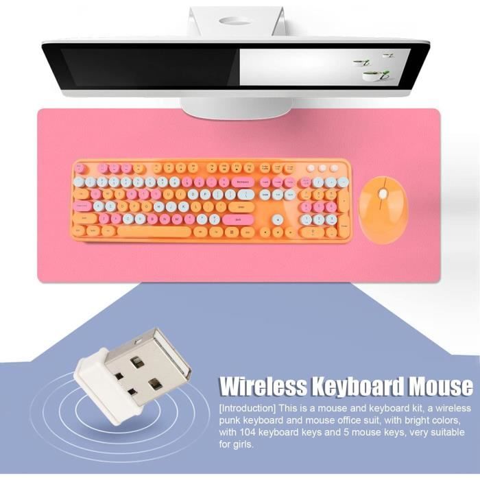 Clavier Et Souris Sans Fil 2.4GHz SOLIDEE - Clavier Machine à Écrire 104 Touches Rondes Violet Ours