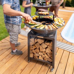 Barbecue Brasero 2-en-1 - Grille Réglable 55cm - Bol Métal 60cm - Hauteur 127cm