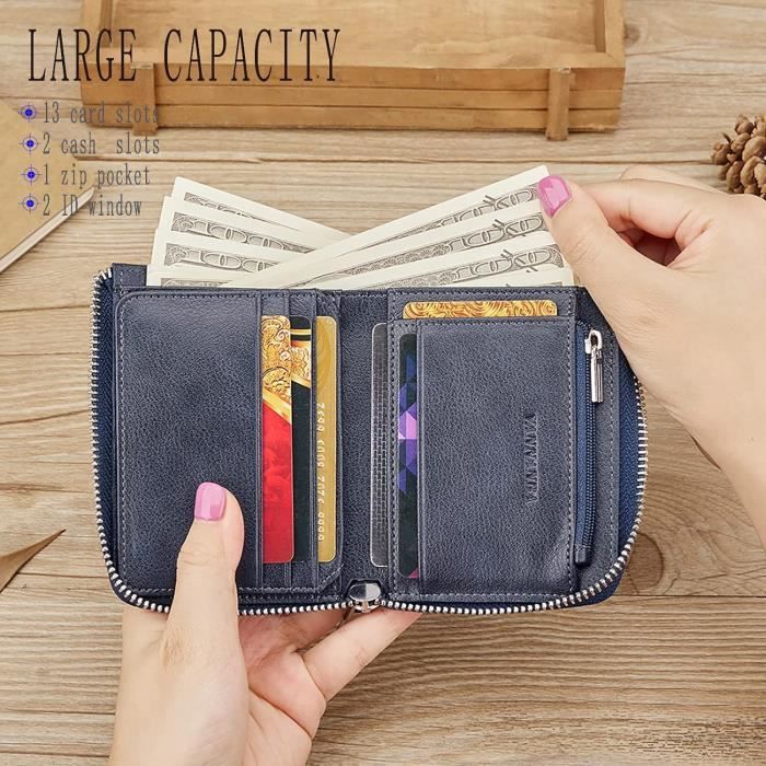 Porte-monnaie avec porte-carte Beige/Bleu RFID - Idée cadeau