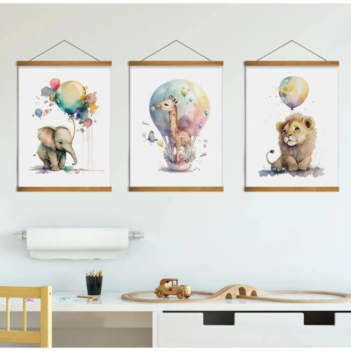Affiches Déco Chambre Bébé Fille - Thème Lune étoiles Nuages Montgolfière - Lot De 4 Posters 21x30 Cm Sans Cadre - Style Nordique Islamique