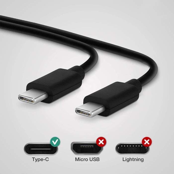 Câble USB-C vers USB-C pour Samsung Galaxy A14 5G A23 4G-5G A34 A54 - Noir  - 1 Mètre -Lot 2 - Cdiscount Téléphonie