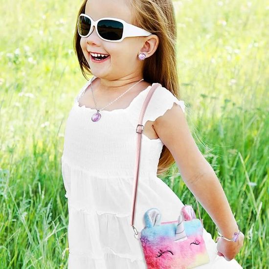 Set Licorne Peluche Et Bijoux Hifot Pour Fille - Sac à Main, Collier, Bracelet, Boucles D'Oreilles