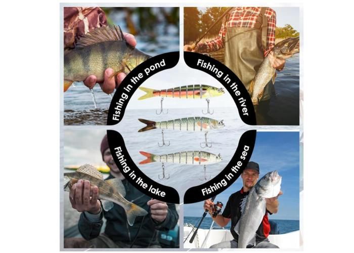 Lot De 5 Leurres Pêche – Poissons Nageurs Articulateurs – Coule Lentement – Double Boule Acier – Eau Douce Et Salée – Brochet, Carnassiers