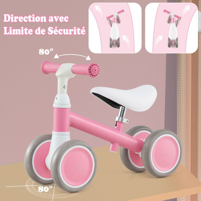 2 en 1 Tricycle Bébé Evolutif avec Putter, Draisienne Vélo Bébé avec Roues en PU