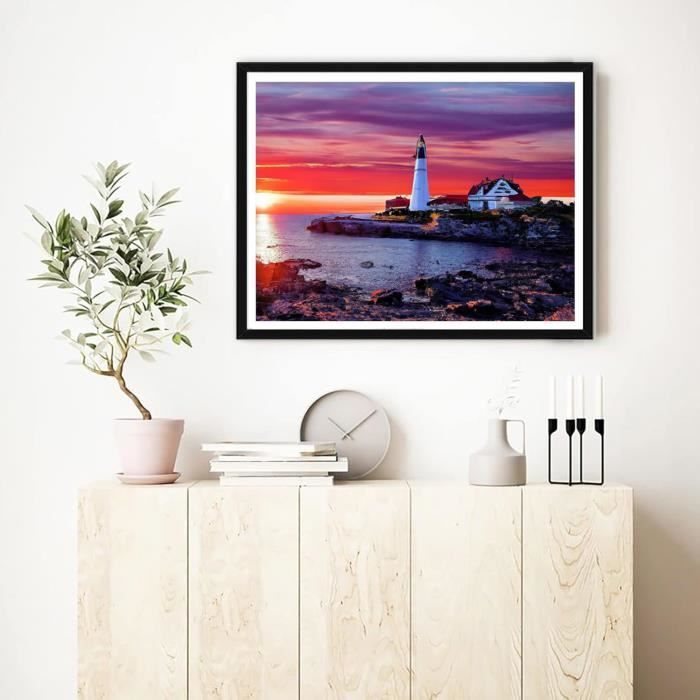 Kit Peinture Diamant 5D Phare Lumineux - Broderie Diamant DIY Complet 40x80cm Pour Adulte Et Enfant, Décoration Murale Salon Et Chambre
