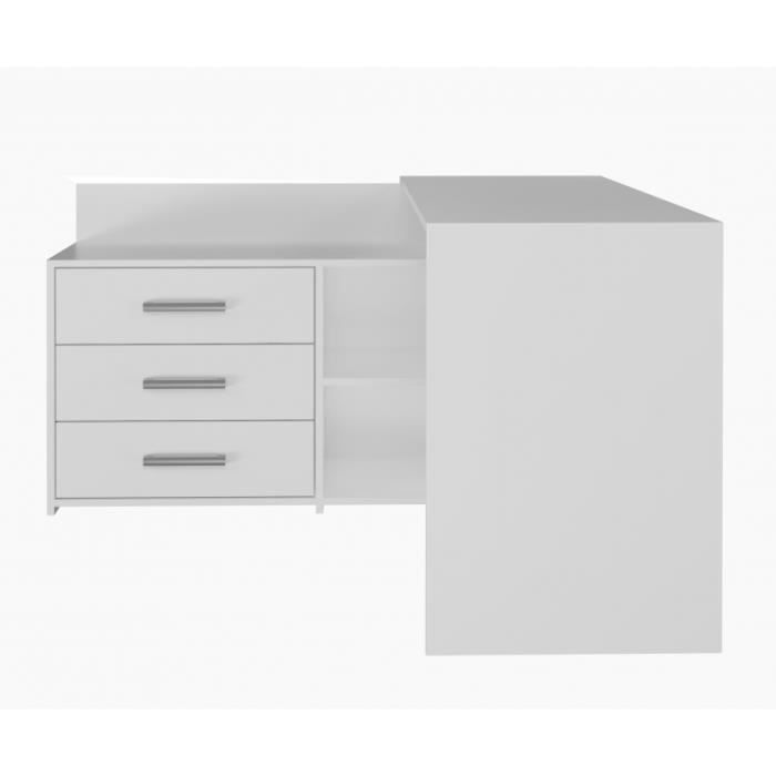 MOLINE - Bureau d'angle avec rangement - 3 tiroirs + 2 etagères - 120x50x76  cm - Bureau d'ordinateur - Gris&Aspect bois