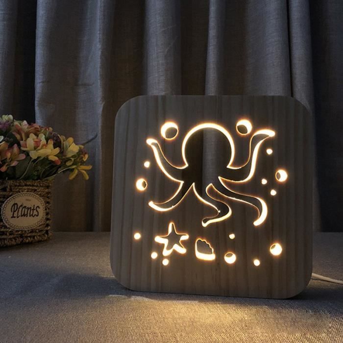 Lampe Décorative Led Lumière De Nuit En Bois 3D En Forme D'Animal Dragon |  Bibliothèque De Bureau Pour Enfants Chambre À Couc[H3727]