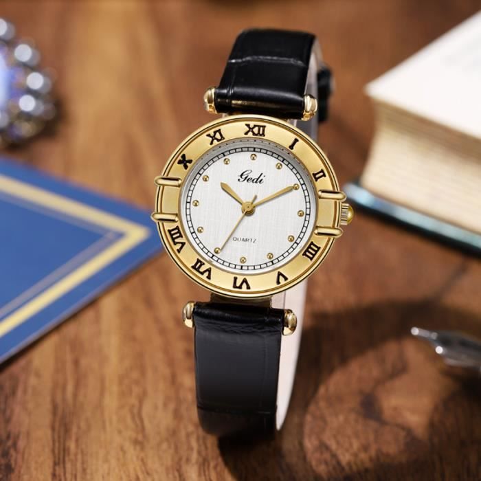 Montre Femme Ernest - Bracelet En Cuir Noir, Chiffres Romains, Mouvement Quartz, Neuve Avec étiquette