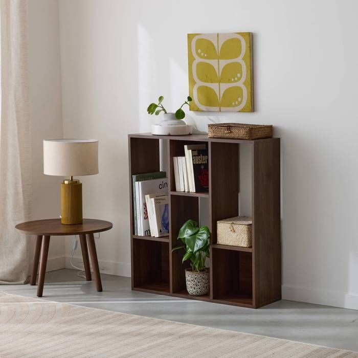 Bibliothèque Basic avec 3 compartiments, étagère de rangement, bois, noyer Columbia