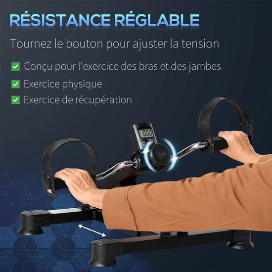 HOMCOM Pédalier D'appartement Mini Vélo – Résistance Réglable, écran LCD, Hauteur Et Largeur Modulables, Pour Bras Et Jambes, Structure Acier, Charge Max 120 Kg