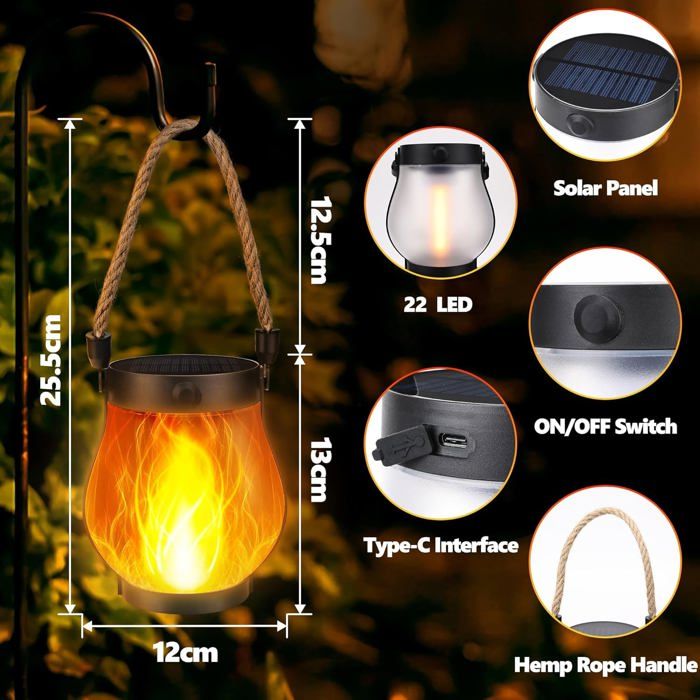Ulikey Lot De 2 Lampes Solaires Extérieur Jardin - Lanterne Solaire Suspendue IP65 Étanche Avec Crochets Et Chaînes