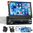 HIKITY Autoradio 1 Din à écran escamotable 7" -Mirror Link,Bluetooth,FM,USB/Type-C/AUX, commande au volant,caméra de recul,micro