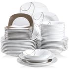 Veweet NIKITA 48pcs Service Complet 12pcs 9.75" Assiette Plate, 8.5" Assiette Creuse, 7.5" Assiette à Dessert, 6.7" Bol Porcelaine