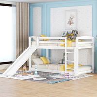 Lit superposé - lit enfant avec toboggan, structure en bois massif - 90x200 cm, blanc- HAUSS SPOLE