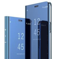 Housse Xiaomi Redmi Note 9S, Integral Étui Folio Protection Cuir Translucide Miroir Clear View Cover avec Stand, Bleu