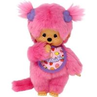 Peluche Monchhichi Frozen Fruit 20 cm - BANDAI - Fourrure rose - Bavoir gourmand - Cadeau enfant