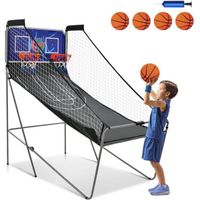 COSTWAY Jeu de Basketball Arcade Double Shootout Double Panier Compteur Electronique avec 4 Ballons,1 Pompe Panier de Basket Bleu