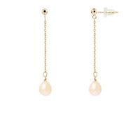 PERLINEA - Boucles d'Oreilles - Véritables Perles de Culture d'Eau Douce Poires 7-8 mm Rose Naturel - Or Jaune - Bijoux Femme