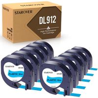 10 STAROVER Compatible pour Dymo LetraTag Ruban Plastique 91205, 12mm x 4 m,pour Dymo LetraTag LT-100H,  noir sur bleu