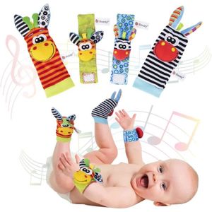 Ensemble de chaussettes Wrist Rattle Foot Finder, Jouets à hochet pour bébés  0-6 mois, Jouet sensoriel doux nouveau-né, Chaussettes à hochet pour bébé