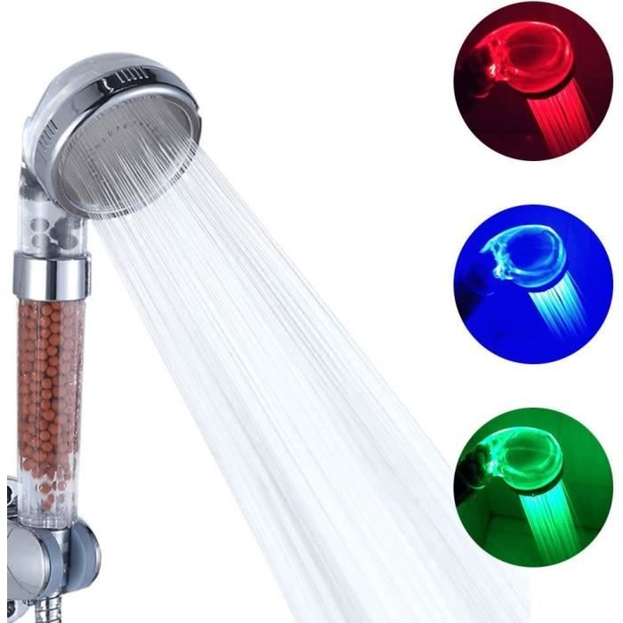 Pommeau de douche à lumière LED multicolore 7 couleurs changeantes, pommeau  de douche lumineux sans batterie