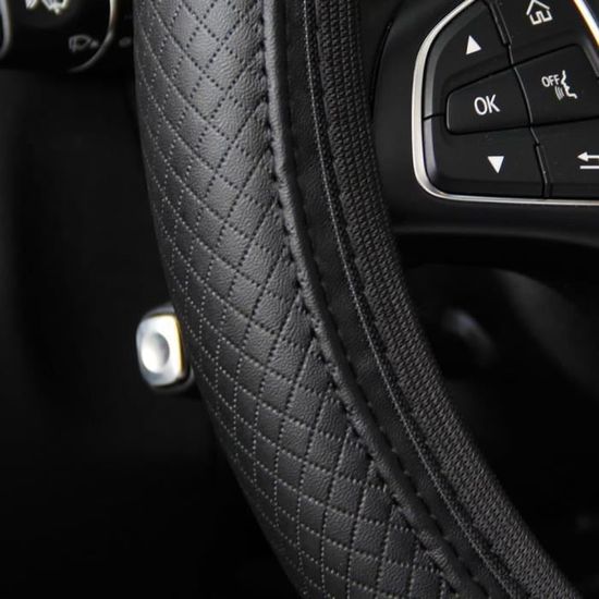 CAR PASS Housse De Volant Cuir Microfibre + Tapis De Sol Imperméables - Universelle 95% Voitures Camions SUV, 36.8-38.1cm, Sportif Antidérapant Noir
