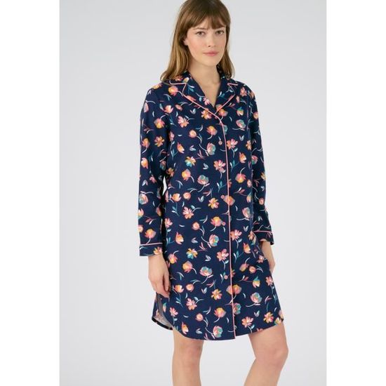 Chemise de nuit Damart Liquette flanelle coton imprimee Marine Imprime