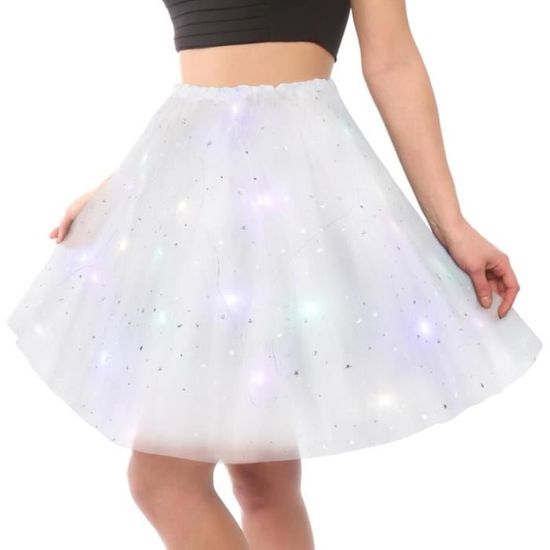 Tutu Femme 3 Couches Tulle Paillettes étoiles - Rose - Taille élastique - Pour Fête, Halloween, Carnaval, Danse - 4